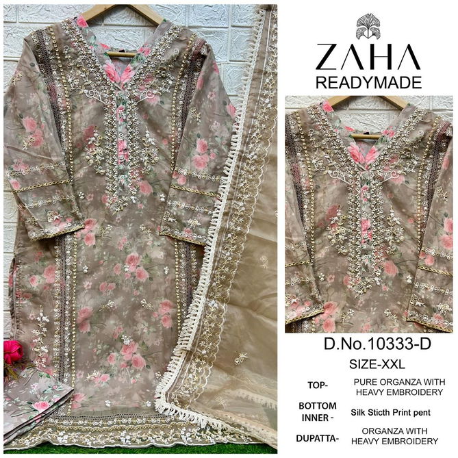 Zaha 10333 A To D Organza Embroidery Pakistani Readymade Suits Wholesale Online